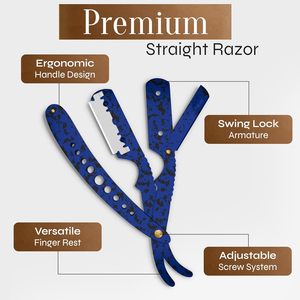 Navaja de Afeitar Recta de Mármol Azul Premium, Navajas de Afeitar Plegables de Acero Inoxidable, Herramientas Profesionales para el Cuidado de la Barba en Salón - Product Image 4