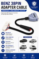 Benz 38Pin Adapter Cable | -Benz ECU Diagnostic Connector | OBD Diagnostic Cable | USB | 12-24V | Spanish | Plug Play