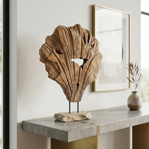 Shell Lumintu Stand Handcrafted <b>Wooden</b> Seashell Sculpture <b>Rustic</b> Coastal Tabletop Decorative Artwork Metal Stand Home Decor Acce - Product Image 2