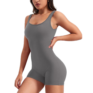 Charcoal Grey High Stretch Yoga Jumpsuit <b>Women</b> Seamless Biker Shorts Bodysuit Tummy Control Workout <b>Romper</b> Gym Outfit - Product Image 2