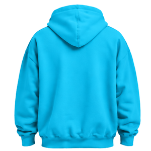 Aqua Blue <b>Oversized</b> Pullover <b>Hoodie</b> with Patches Unisex Fleece Streetwear <b>Long</b> Sleeve Kangaroo Pocket Casual Winter Sweatshirt - Product Image 3