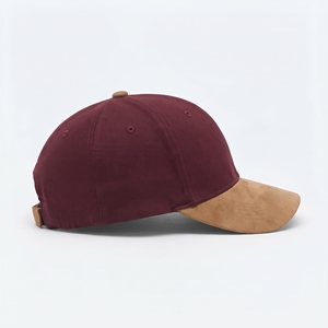 Casquette en coton brossé avec sangle arrière en cuir véritable gaufré, bordeau, visière en daim, 6 panneaux, réglable, unisexe, décontractée - Product Image 4