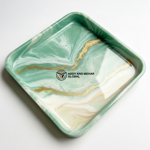 Plateau artisanal effet marbre vert – Plateau de service et organisateur carré de luxe en résine - Product Image 1