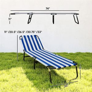 Chaises longues pliantes bleues et blanches, chaises de plage, lits de camping pour activités de plein air - Product Image 6