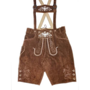 กางเกงหนังขายาวผู้ชายสไตล์วินเทจ ตกแต่งด้วยผ้าทอแบบ Lederhosen ชุดพื้นเมืองบาวาเรีย ไซส์ใหญ่ - Product Image 1