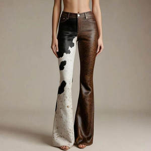 Pantalon cargo long en cuir pour femme, taille haute, coupe large, style streetwear, décontracté, avec poches amples, fabrication OEM personnalisée - Product Image 1