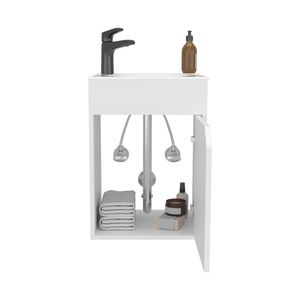 Mobile bagno sospeso Bethel bianco a una anta, design ampio con lavabo in resina e due ripiani per lo stoccaggio - Product Image 5