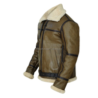 Veste en cuir décontractée pour homme Silo Sports OEM, hiver, en peau de mouton, avec garniture en fourrure de renard, col rabattable, fermeture éclair, coupe-vent, grande taille