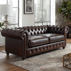Traditional Brown Leather Chesterfield Loveseat with Deep Tufted Back Classic 2 <b>Seater</b> <b>Sofa</b> for Living Room Office Hotel - Product Image 1
