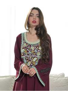 Awais House Women's Maroon Floral Embroidered Abaya Long Sleeve Floor Length Modest Dress Daily Wear Rayon Loose Fit - Product Image 1