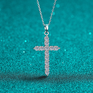 <b>Cross</b> Pendant Lab Grown Diamond 925 <b>Silver</b> Iced <b>Cross</b> Necklace Religious Christian Pendant <b>Mens</b> Statement Gift For <b>Men</b> - Product Image 2