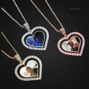 Iced Out Custom Heart Picture Pendant - 925 Sterling Silver Moissanite Custom Photo Pendant Personalized <b>Memory</b> Photo Pendant - Product Image 4