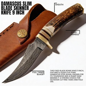 Cuchillo de Caza Personalizado Hecho a Mano de Acero de Damasco con Mango de Cuerno de Ciervo, Hoja Fija, Punta Caída, Cuchillo Táctico de Supervivencia - Product Image 2