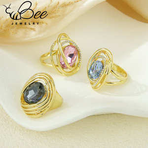 New Italian Fashion 14K Gold Plated <b>Chunky</b> Wedding <b>Rings</b> Color StoneVintage Minimalist Elegant <b>ring</b> - Product Image 5