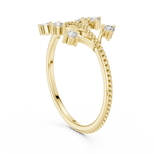 Anillo de Oro Amarillo Sólido de 14k con Forma de Hoja para Mujer, Minimalista, con Piedras Cultivadas en Laboratorio de Corte Brillante Redondo, para Uso Diario, Apilable - Product Image 2