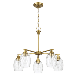 Lampadario Lineare Elegance a Cinque Luci 24"W X 8.5"H Finitura in Ottone Dorato con Pendenti in Vetro Trasparente - Product Image 1