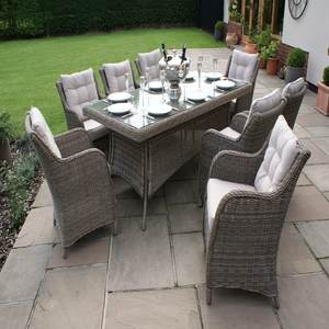 8 Piece Farmhouse Style Outdoor PE Rattan <b>Dining</b> Set with Glass Top <b>Table</b> <b>Foldable</b> & Weather Resistant Courtyard Patio Furniture - Product Image 4