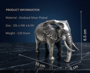 Figurine d'éléphant sauvage en argent oxydé plaqué 999, moulage 3D, Feng Shui, Jaipur Metals |   100% Laiton |   10x5x6,5 cm |   120g | - Product Image 3