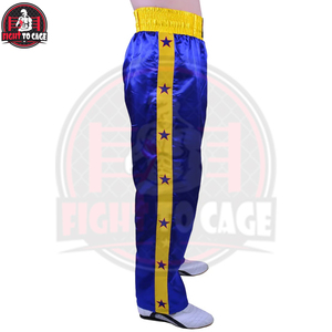 Latest Quality Blue & Yellow Kickboxing Trousers Embroidered <b>Writing</b> OEM Service Unique Design Adult Wear Kick Boxing Trousers - Product Image 6
