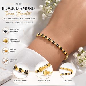 Bracelet tennis en diamant noir véritable en or jaune |   Bracelet élégant clouté pour femmes, bijoux de mariage, de fiançailles et d'anniversaire - Product Image 5