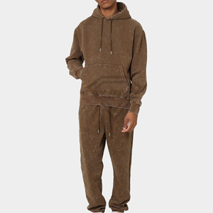Ensemble de survêtement personnalisé pour hommes, en molleton épais marron, effet délavé à l'acide, comprenant un sweat à capuche et un pantalon de survêtement, coupe oversize, vente en gros, fabricant - Product Image 1