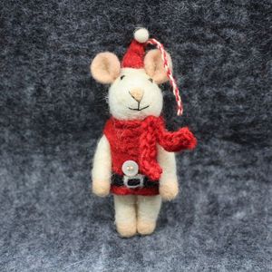 Cute Knitted Mouse Christmas Decoration in <b>Red</b> Santa Hat and Scarf Handmade <b>Ornament</b> - Product Image 4
