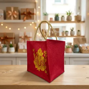 Bolsa de Yute Premium para Puja, 8x8x8 Pulgadas, Natural, Ecológica, Reutilizable, para Artículos Religiosos, Templo - Product Image 2