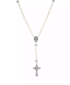 Croce crocifisso color argento simulato imitazione perla rosario | Simboli della fede - Product Image 1