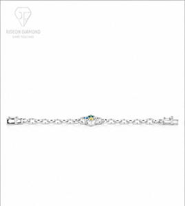 Elegante pulsera tipo station en oro blanco de 18 quilates con motivos florales y diamantes cultivados en laboratorio de colores vibrantes en tonos azul, amarillo y verde. - Product Image 4