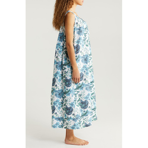 Camisón de algodón con estampado floral, sin mangas, largo completo, cuello redondo, ajuste holgado, ropa de dormir informal de verano para mujer - Product Image 2