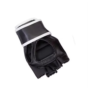Gants Mma en cuir demi-doigts avec fermeture Velcro pour arts martiaux unisexe noir et blanc - Product Image 6