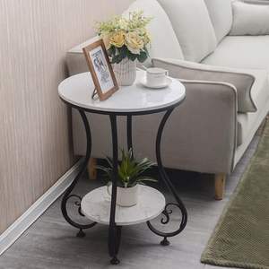 Coffee <b>Table</b> Simple Modern <b>Bedside</b> Side <b>Table</b> <b>Small</b> Round <b>Table</b> Engineer Top Metal <b>Table</b> Living Room & Bedroom (Black & White) - Product Image 1