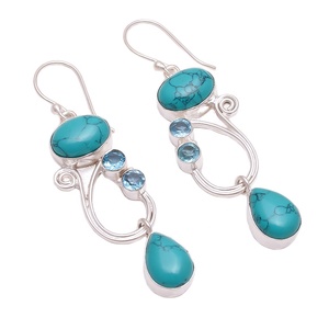 ต่างหูชุบเงินแท้925,เครื่องประดับอัญมณีควอตซ์มะนาวเทอร์ควอตซ์ดีไซน์ใหม่ - Product Image 3