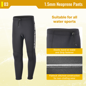 Pantalon long en néoprène Aropec 1,5 mm pour enfants, taille élastique, fermeture à bande, coutures plates, combinaison thermique pour enfants, OEM/ODM - Product Image 4