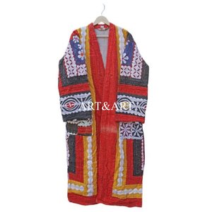 Ropa de Dormir para Mujer, Estilo Vintage, Elegante, Hecha a Mano, Acolchada Kantha, Largo hasta la Rodilla, 100% Algodón, Floral, Transpirable - Product Image 1
