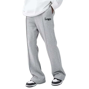 Pantalon de survêtement gris pour homme, taille élastique, respirant, décontracté, avec logo personnalisé sur la jambe droite, en coton tricoté mi-lourd pour l'automne - Product Image 1