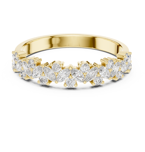 Anillo de Boda de Media Eternidad con Moissanita Corte Marquesa en Oro Amarillo, Anillo Apilable de Diamantes para Aniversario para Mujer, Joyería Personalizada - Product Image 2