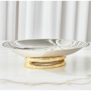 Cuenco de Pedestal de Acero Inoxidable Pulido Plateado con Base Texturizada Dorada, Plato Moderno Hecho a Mano para Compota, Lujoso Centro de Mesa para Bodas - Product Image 4