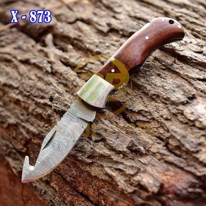 Cuchillo de bolsillo plegable DIY de Damasco de gran venta con mango de madera natural |   Cuchillo de Caza y Camping EDC Hecho a Mano |   Logotipo Personalizado 3 Años - Product Image 5