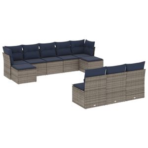 Ensemble de canapés de patio en polyrotin gris, 10 pièces, avec coussins, ensembles de jardin - Product Image 2