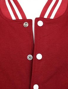 Men's <b>Red</b> White Varsity Jacket Regular Fit Button Closure Preppy Style Solid Color Striped Trim Polyester <b>Material</b> Autumn Wear - Product Image 4