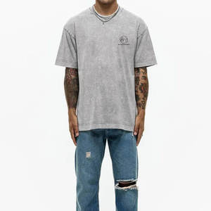 T-shirt homme en coton 100% de haute qualité, manches courtes, coupe ample, effet délavé, logo personnalisé imprimé, effet délavé. - Product Image 3