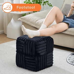 Panca Ottoman con Seduta Imbottita in Velluto e Poggiapiedi Intrecciato per Hall di Hotel e Soggiorni, Colore Nero - Product Image 5