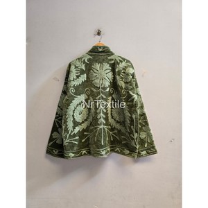 Green <b>Velvet</b> Embroidered <b>Jacket</b> Coat Hand Stitch Cotton <b>Jacket</b> Boho Statement <b>Jacket</b> - Product Image 2