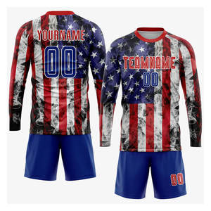 Uniforme de Fútbol Sublimado con la Bandera Americana Roja y Blanca, Estilo Moderno, Patriótico, Transpirable y Deportivo - Product Image 4
