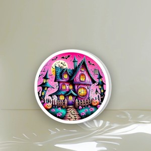 Nouvel Arrivage : Support Magnétique Circulaire en Acrylique Personnalisé pour Extensions de Cils, Motif Maison Hantée d'Halloween, Écologique, Forme Fleur - Product Image 1