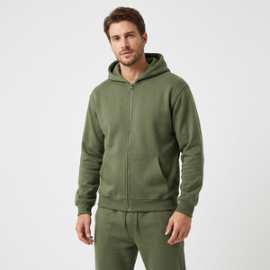 Conjunto Deportivo Unisex Verde con Capucha, Cierre de Cremallera, Color Sólido, Sudadera y Pantalones Casuales para Otoño - Product Image 4