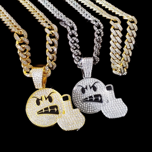 Pendentif de luxe Hip Hop en argent 925 avec strass en cristal, motif visage de dessin animé et doigt d'honneur, pour homme, à porter au quotidien, d'Inde - Product Image 2