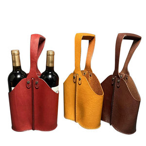 Porte-bouteille de vin en cuir rouge avec motif gaufré, support pour une seule bouteille avec poignée, 140g, étui de voyage portable - Product Image 3
