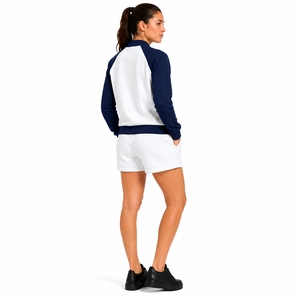 Custom Unisex Striped Varsity Shorts <b>Set</b> Contrast Raglan Sleeve Bomber Jacket Drawstring Shorts Heavyweight Two Piece Short Suit - Product Image 6